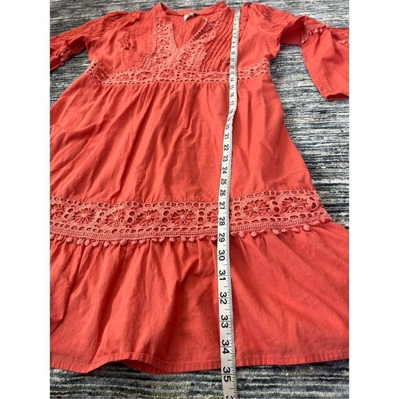 Anthropologie Akemi Kin Josephine Coral Floral Embroidered Lace Trim Dress Sz M - Picture 8 of 10